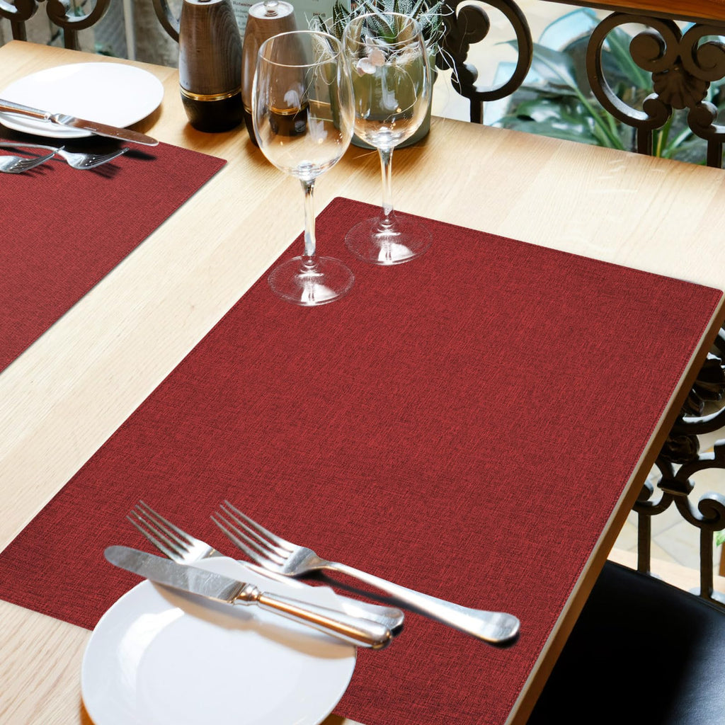 Cloth Placemats Set of 4, Cotton Linen Blend Place Mats, Red