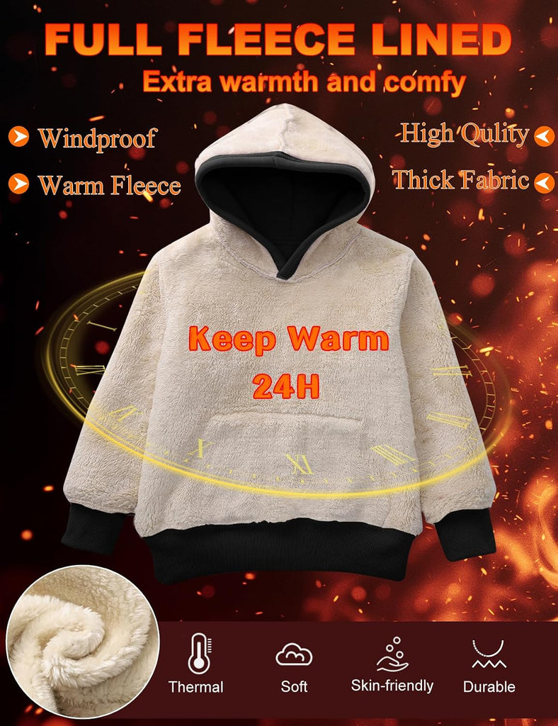 Unisex Boys Girls Fleece Sherpa Lined Hoodie Warm Kids Sweatshirt