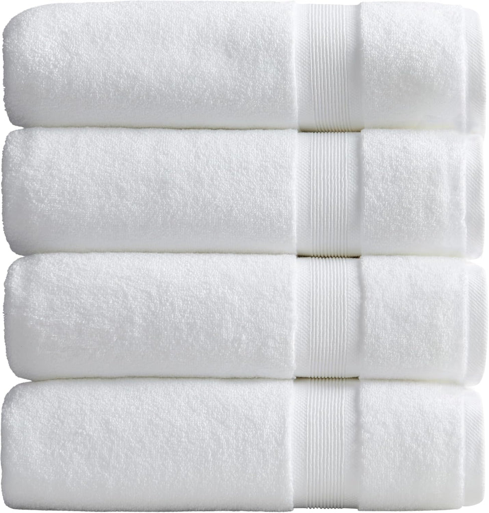 Luxury Bamboo Rayon Plush Bath Towel Set | 4-Pack | White | 35% Bamboo Rayon - 65% Zero Twist Cotton | Absorbent