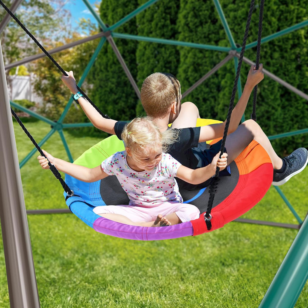 10 ft Climbing Dome Swing Set with Saucer Swing for Kids Outdoor | ASTM Certified Jungle Gym with 3D Assembly Video