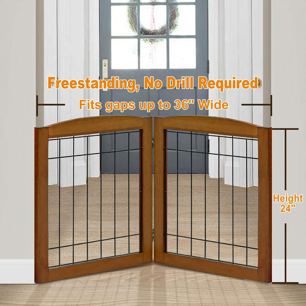 2-Panel Freestanding Foldable Wood Dog Gate - Solid Wood & Steel Wire, Chew-Resistant Pet Barrier for Indoor Use