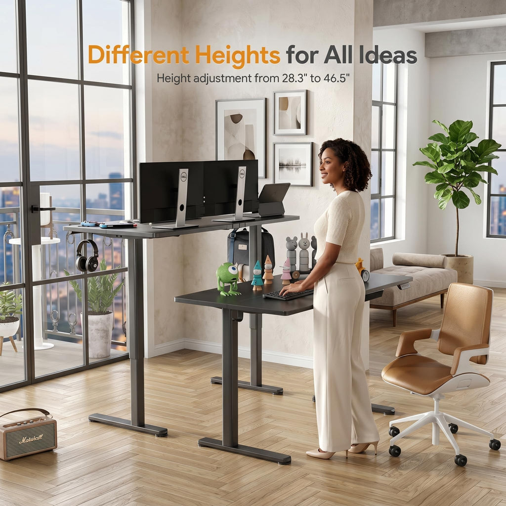 Electric Height Adjustable Standing Desk with Drawers, 63 x 24 Inch Sit Stand Desk, Computer Desk Workstation, Black