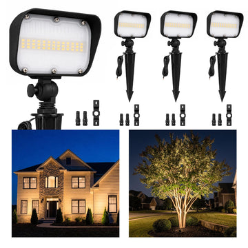 12V Landscape Flood Light, 20W 1461LM, IP65 3000K Black, 4 Pack