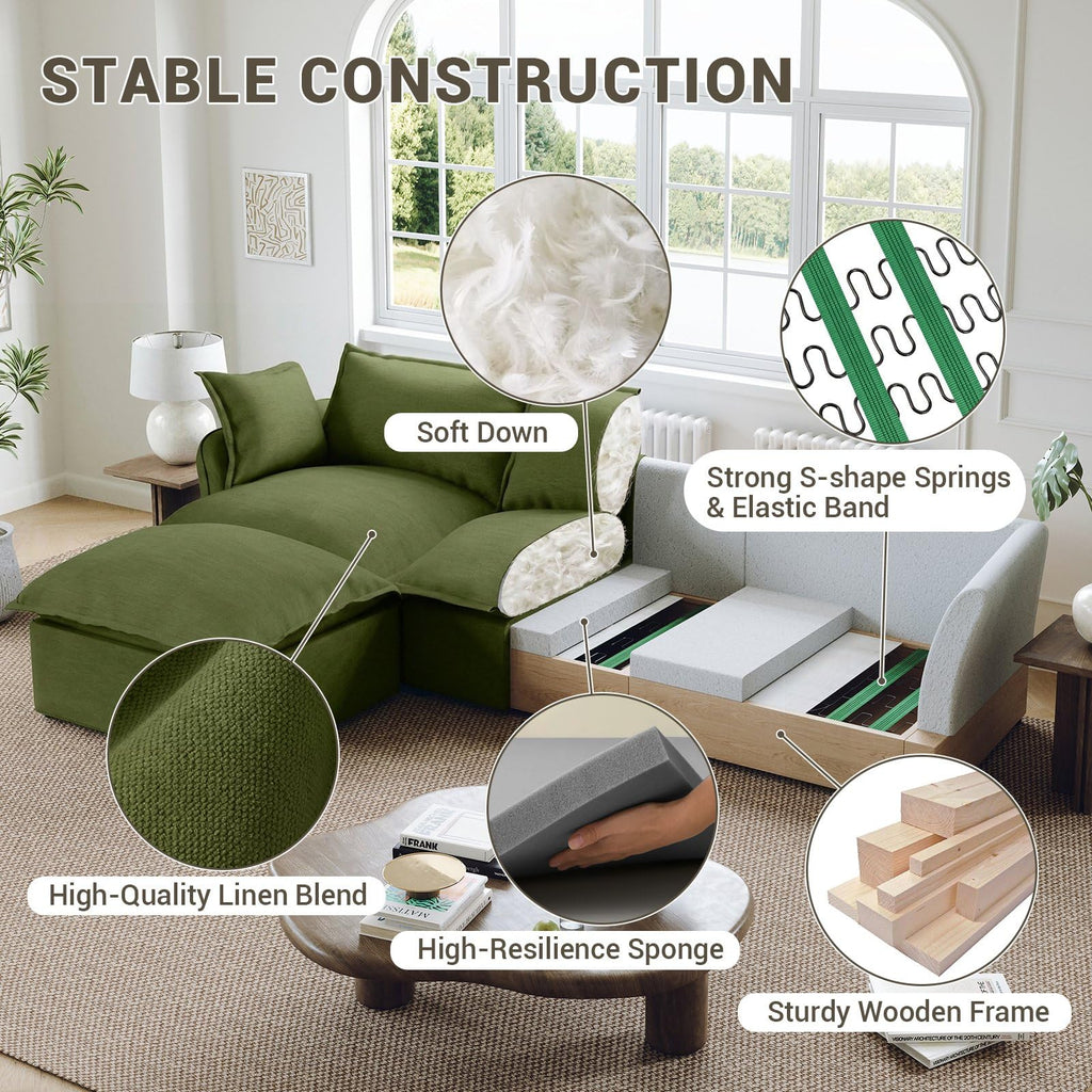 111" Cloud Modular Sectional Sofa, L Shaped 4 Seat Couch, Green