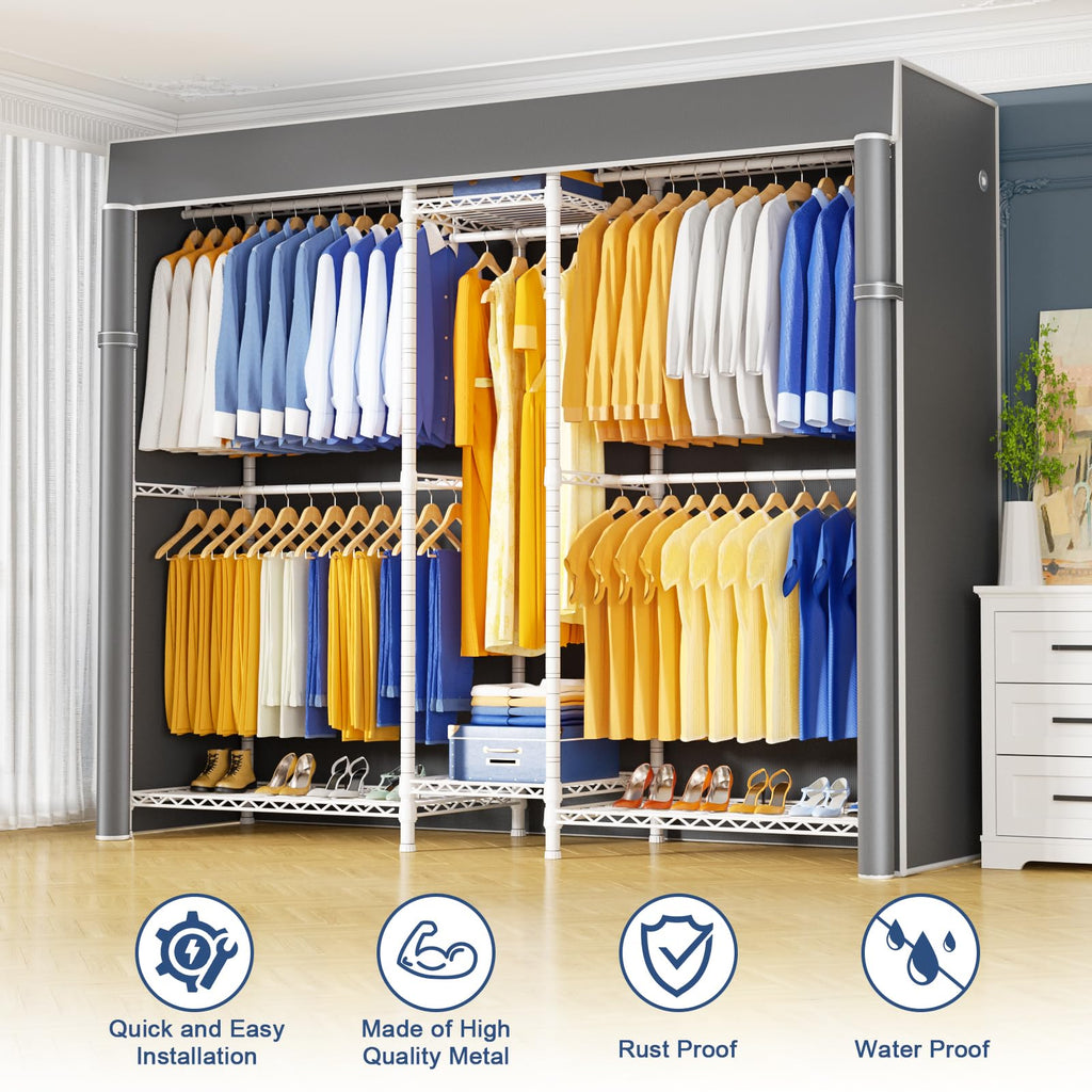 E12C Pro Heavy Duty Closet Organizer System, Freestanding Clothing Racks for Hanging Clothes, Adjustable Garment Rack