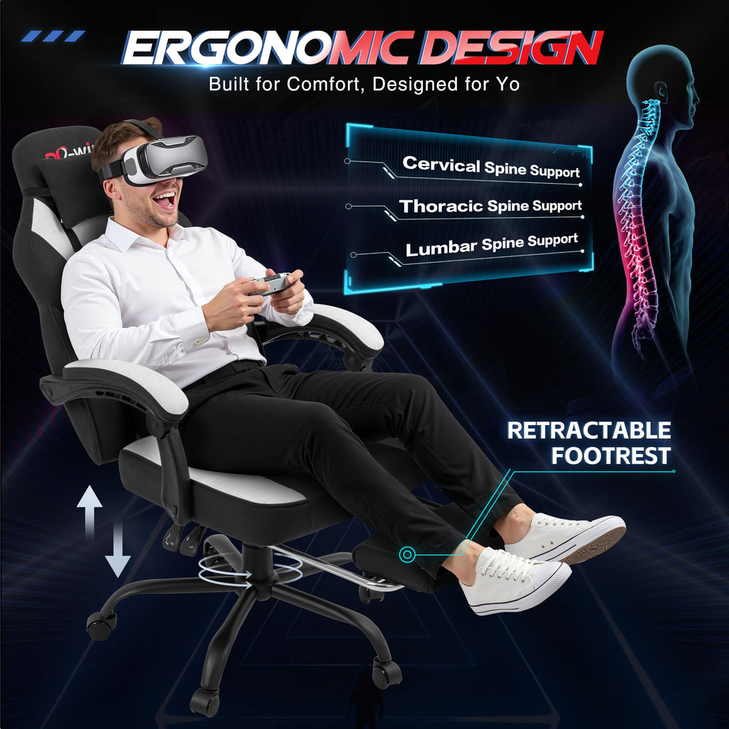 Gaming Chair for Adults with Footrest & Massage Lumbar Support, Ergonomic High Back Gamer Chair, Adjustable Swivel