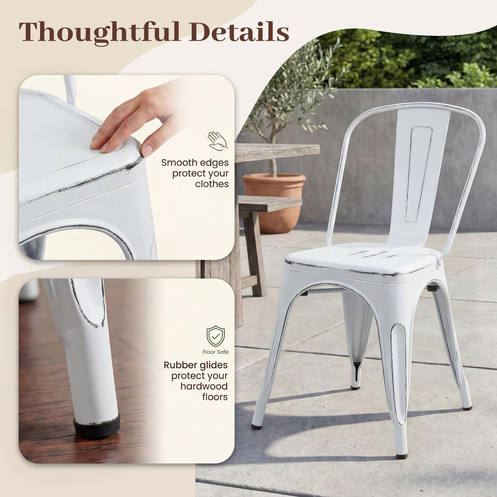 Metal Dining Chair Stackable Indoor Outdoor Industrial Vintage Chairs Bistro Kitchen Cafe Side Chairs with Back Set
