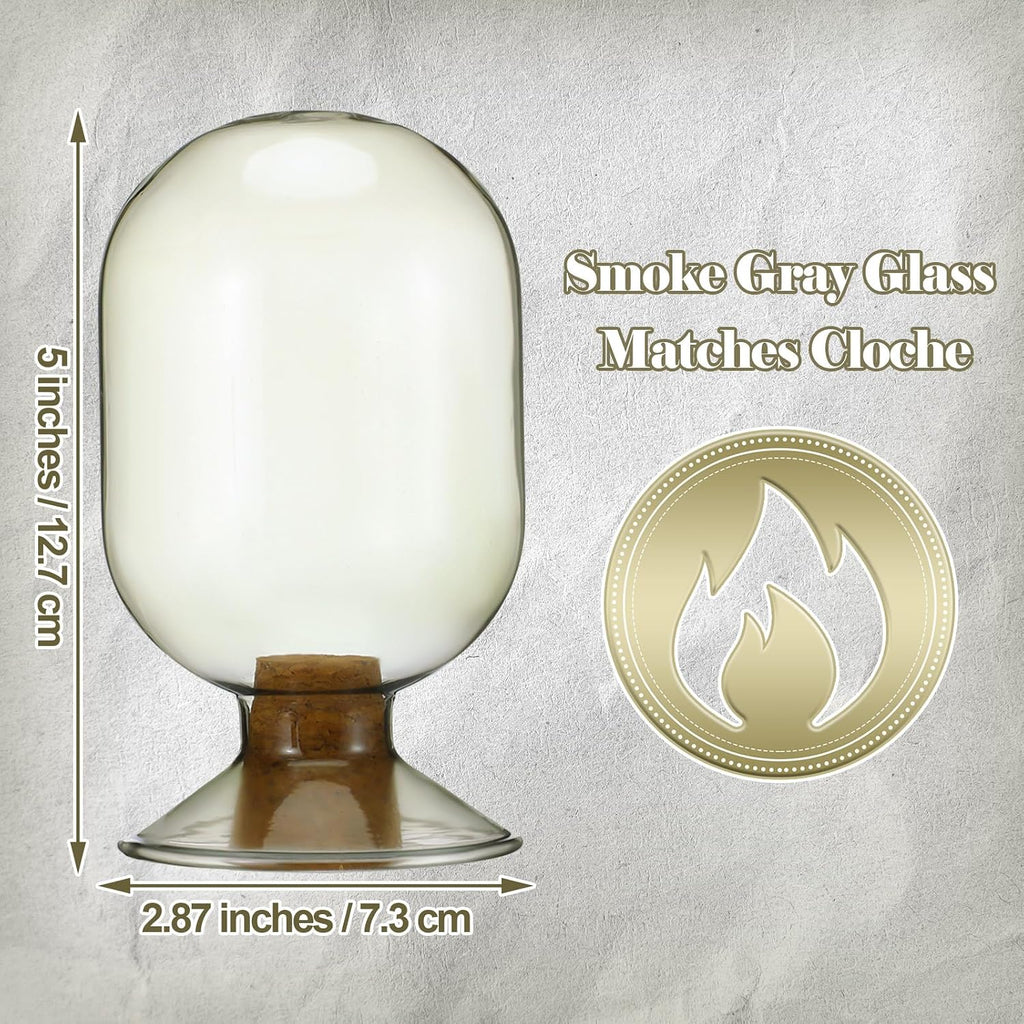 Smoke Grey Glass Match Cloche Holder, 5 x 2.87 Inch