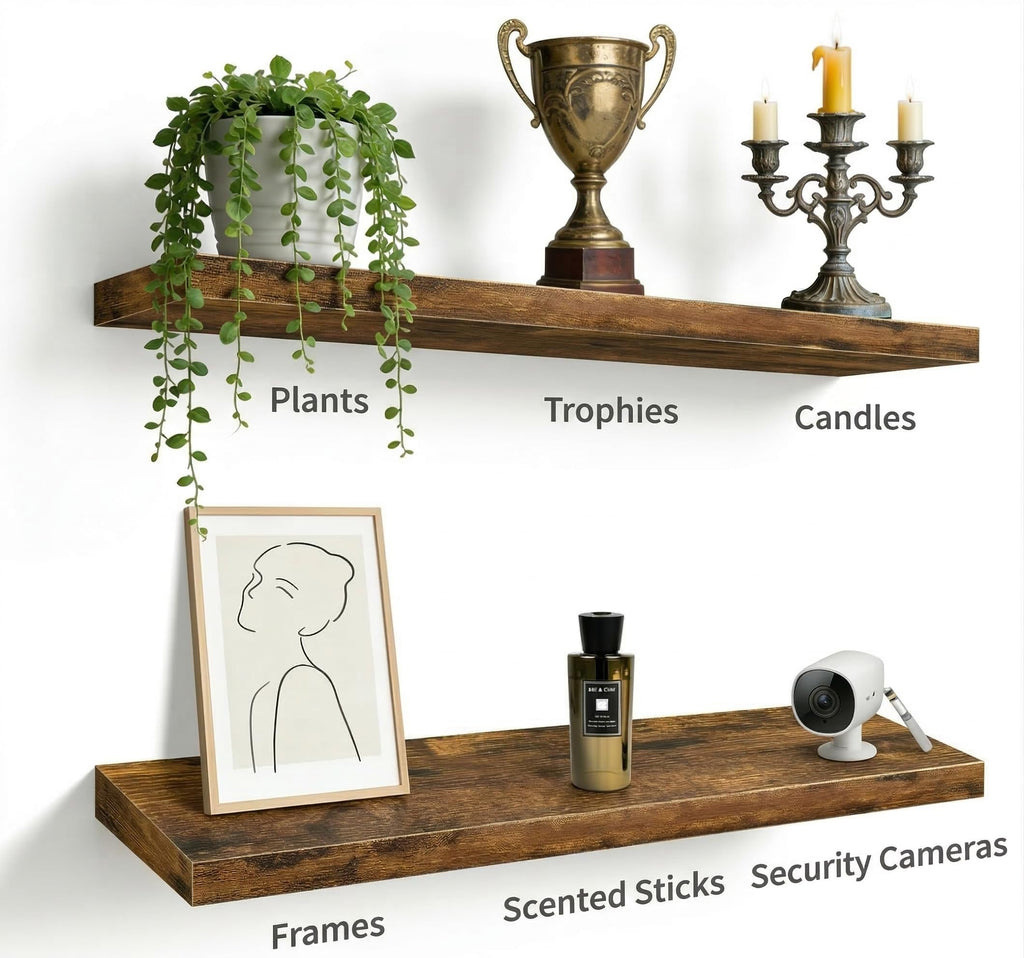 Rustic Brown Floating Wall Shelves 47.2in Set of 1 Storage Hidden