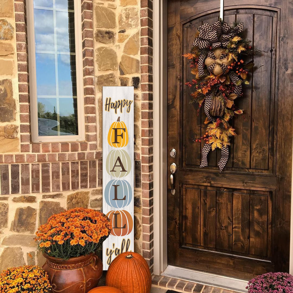 Happy Fall Y'all Porch Sign 47" Autumn Pumpkin Front Door Welcome Sign Vertical Standing Wooden Sign For Garden Home