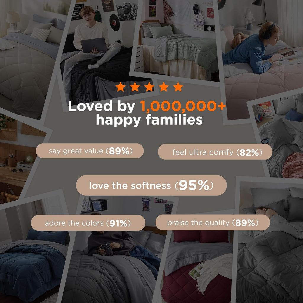 Queen Comforter Set - 7 Pieces Reversible Grey Bedding, GentleSoft Queen Bed Set Gift for Family