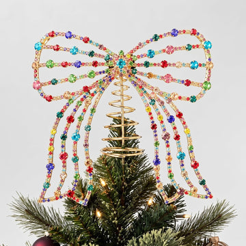 10" Vintage Bow Tree Topper, Metal Rhinestone Christmas Decor