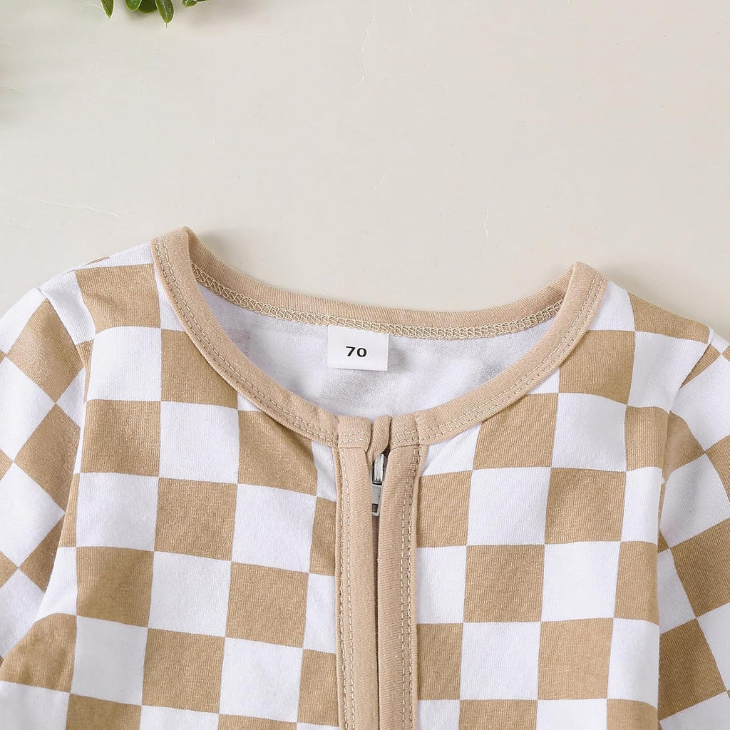 Newborn Baby Boy Girl Clothes Checkered Long Sleeve Zipper Romper Jumpsuit One Piece Bodysuit Fall Winter Outfit