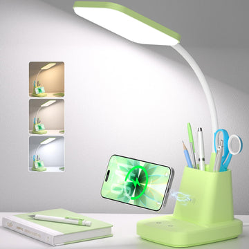LED Desk Lamp with 10W Wireless Charging & Pen Holder, Light Green