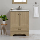 24 Inch Bathroom Vanity with White Single Sink Top, 2-Door Cabinet, 1 Drawer, 24.5" W x 18.75" D x 32.89" H, Sandy Oak A133-B0DW67KD3S