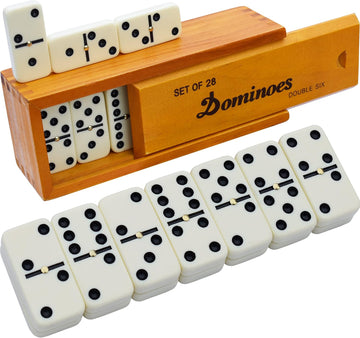 Dominos Set for Adults, Double 6 Dominoes Set with 28 Tiles in Wooden Case, Classic Dominoes, Family Board Game
