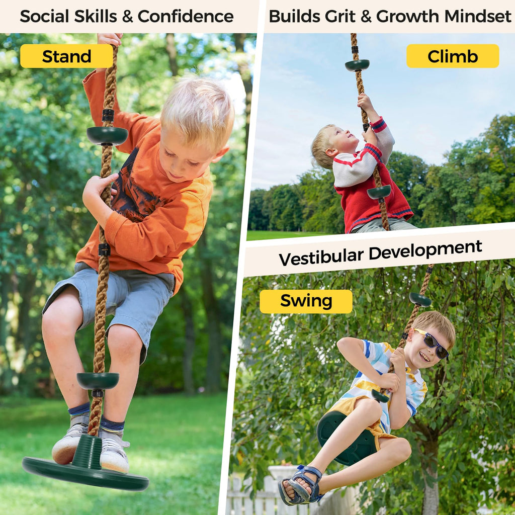 Tree Swing for Kids, Adjustable Rope Swing Disc Swing for Outside with Platform Carabiners and Strap Outdoor