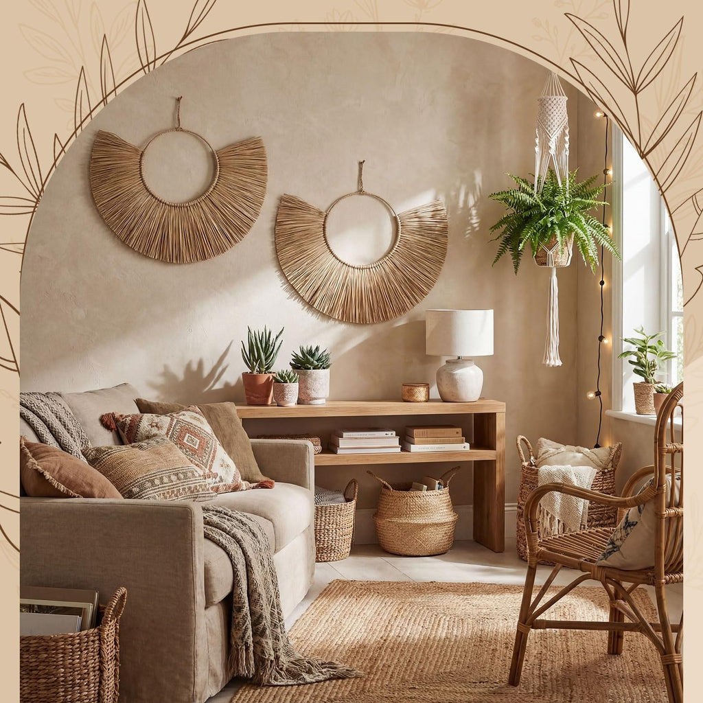 2 Pcs Woven Seagrass Boho Fan Wall Decor