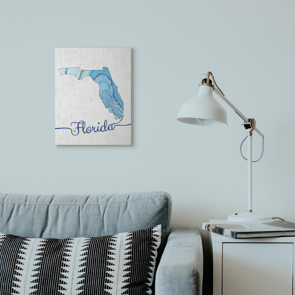 Florida Agate Blue State Map, 16 x 20 Inch Canvas Wall Art