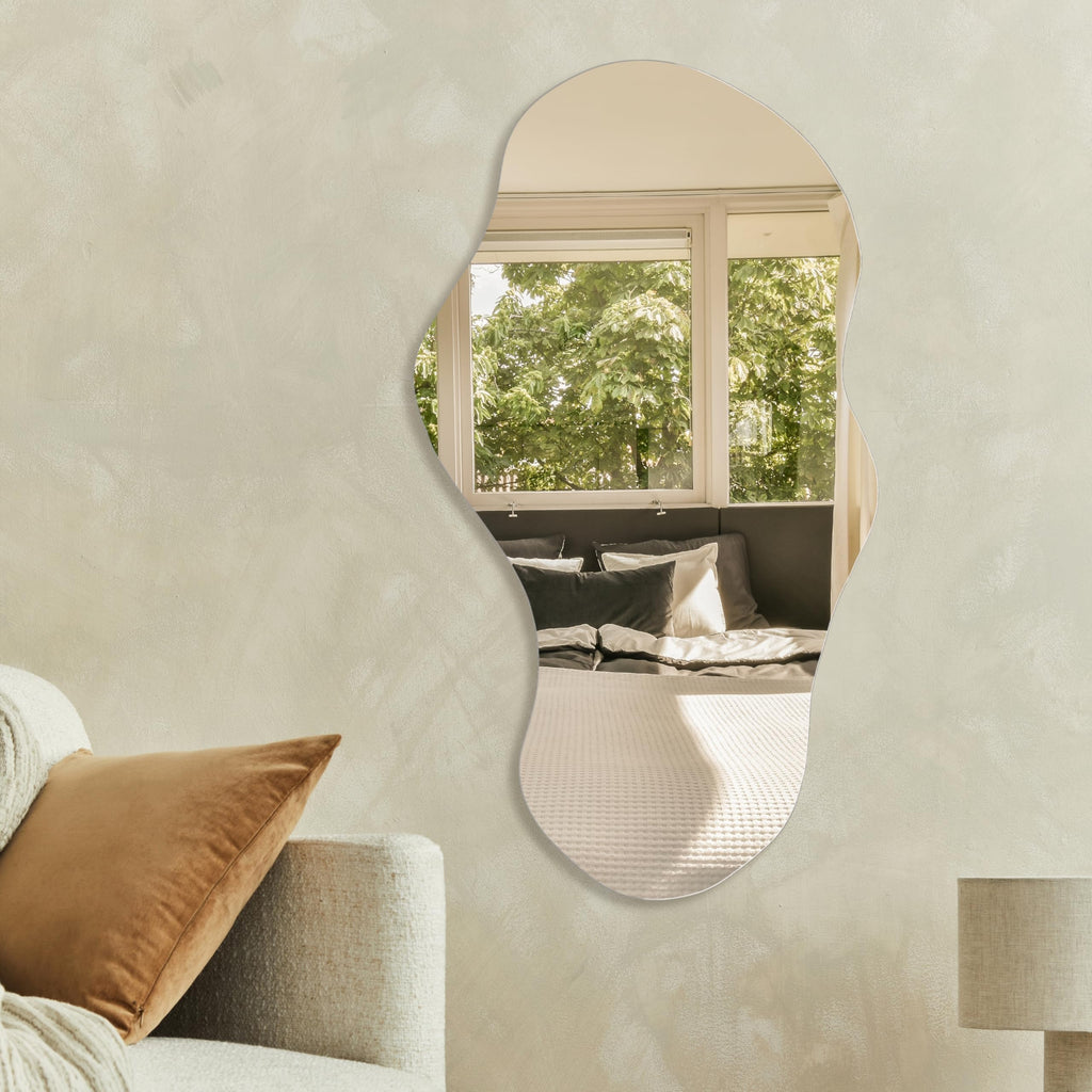 Irregular Wall Mirror Asymmetrical Mirror, 43''x24'' Decorative Modern Wall Decor Bedroom Living Room Entryway, Cloud