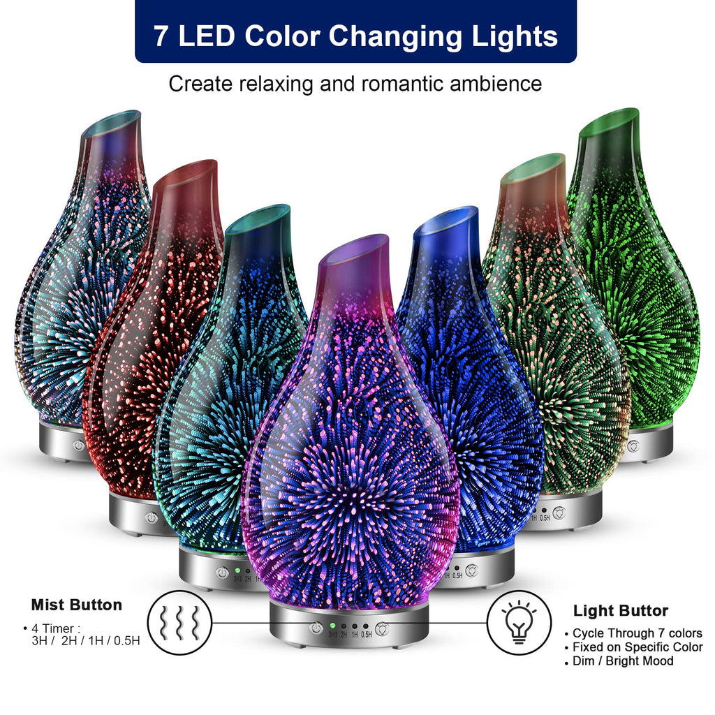 Essential Oil Diffusers 3D Glass Aromatherapy Diffuser Cool Mist Humidifier