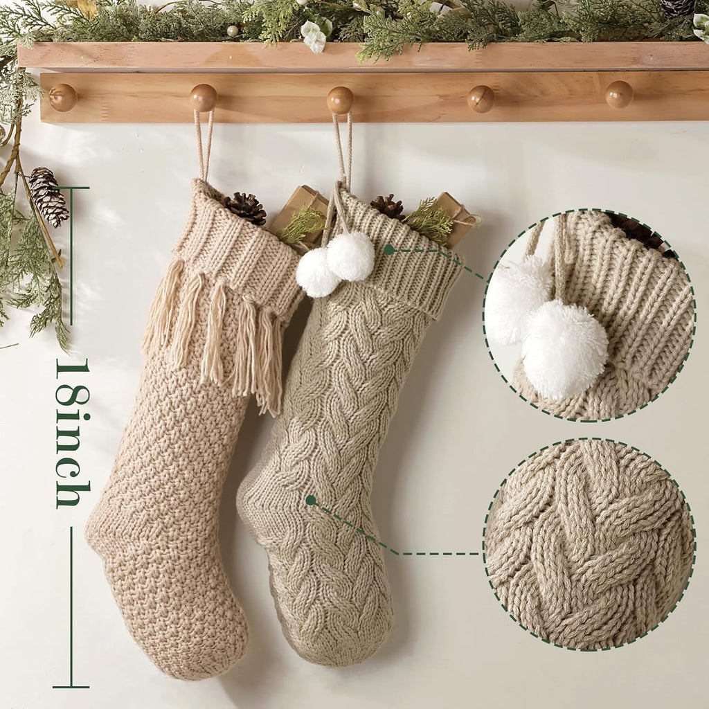 Personalized Knitted Christmas Stockings: 4 Pack 18 Inch Cable Knit Christmas Stockings, Cozy Hanging Xmas Stockings - Set of 4