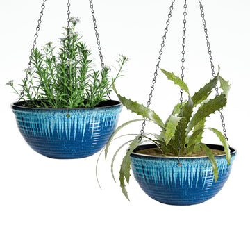 12 Inch Glazed Hanging Planters for Indoor Outdoor Plants, Hanging Baskets