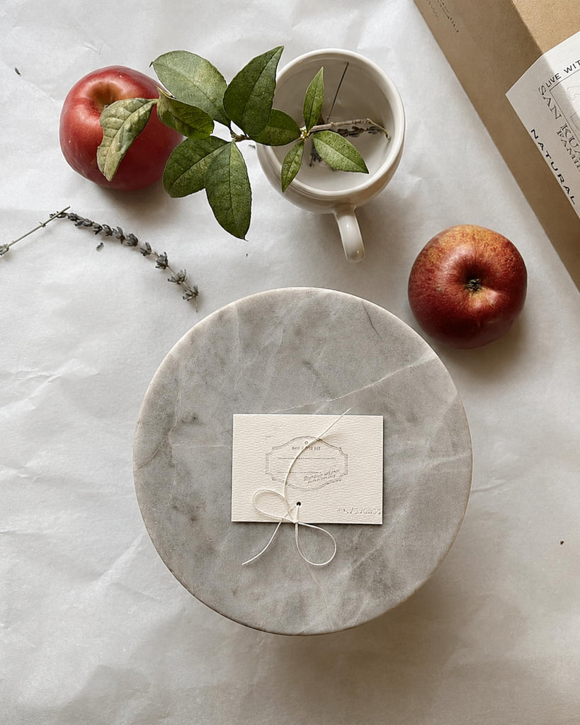 Stone Natural Marble & Walnut Pedestal Tray, Round Riser, 5.9