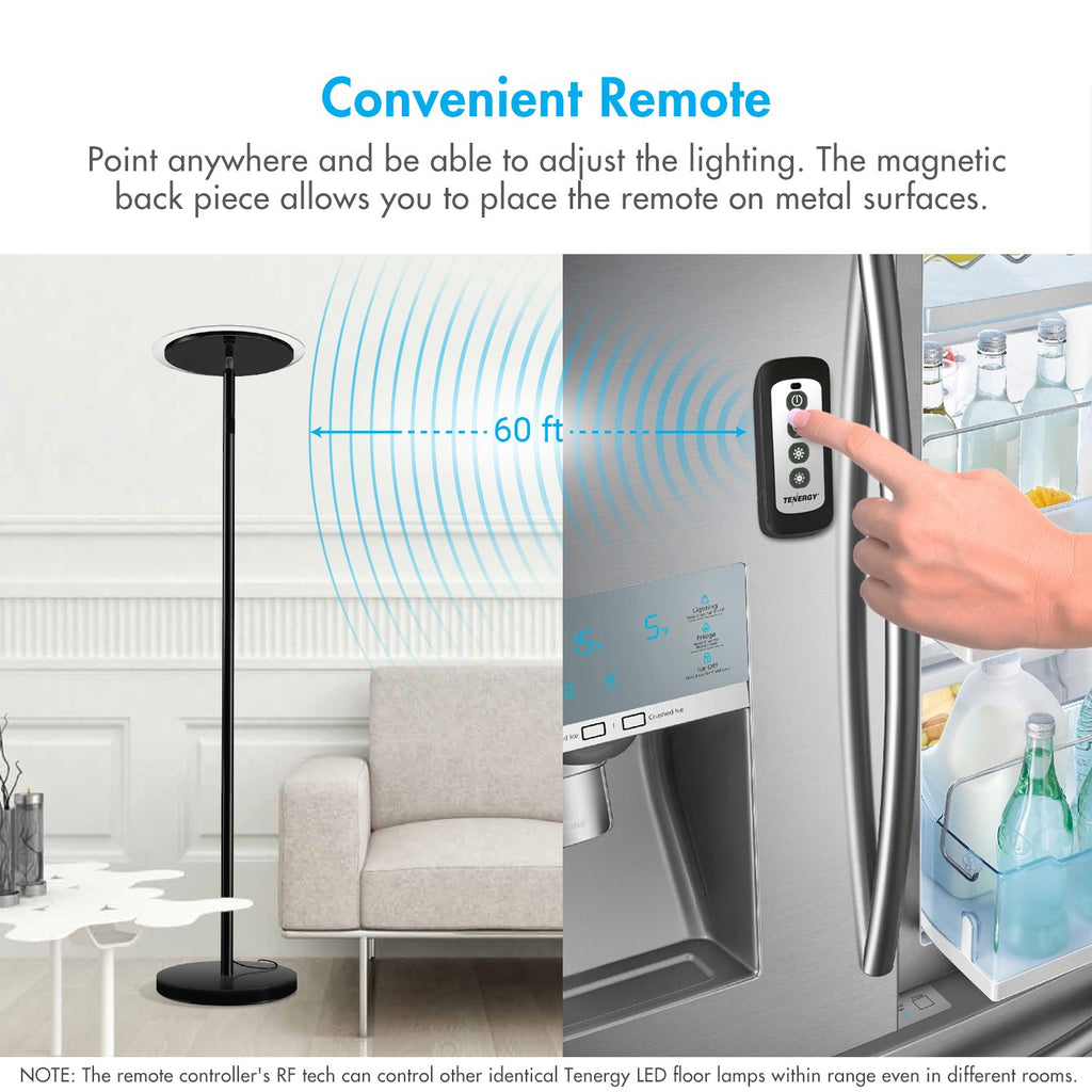 Modern Torchiere Floor Lamp, 3000L LED, 30W, Remote Control, Touch Dimmer, 90° Adjustable, Warm White