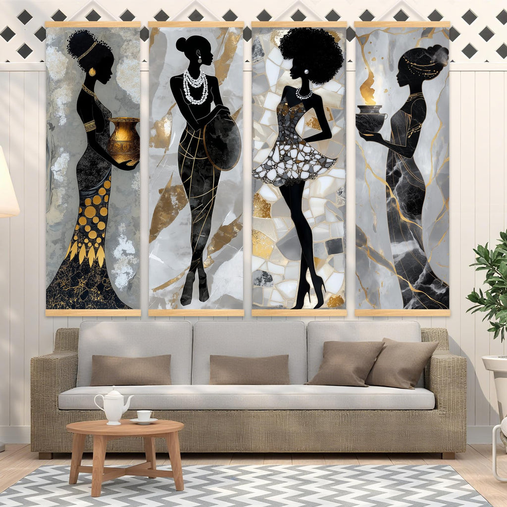 Black And Gold African American Women Canvas Wall Art 15.8×47.2in