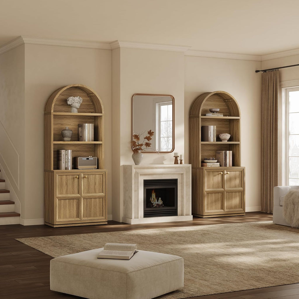 81" Tall Arched Bookcase, Large Bookshelves with Storage