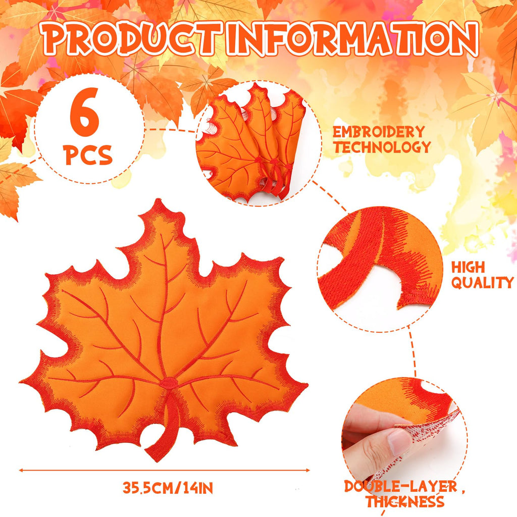 6 Pcs Fall Maple Leaf Placemats Autumn Orange Table Placemats