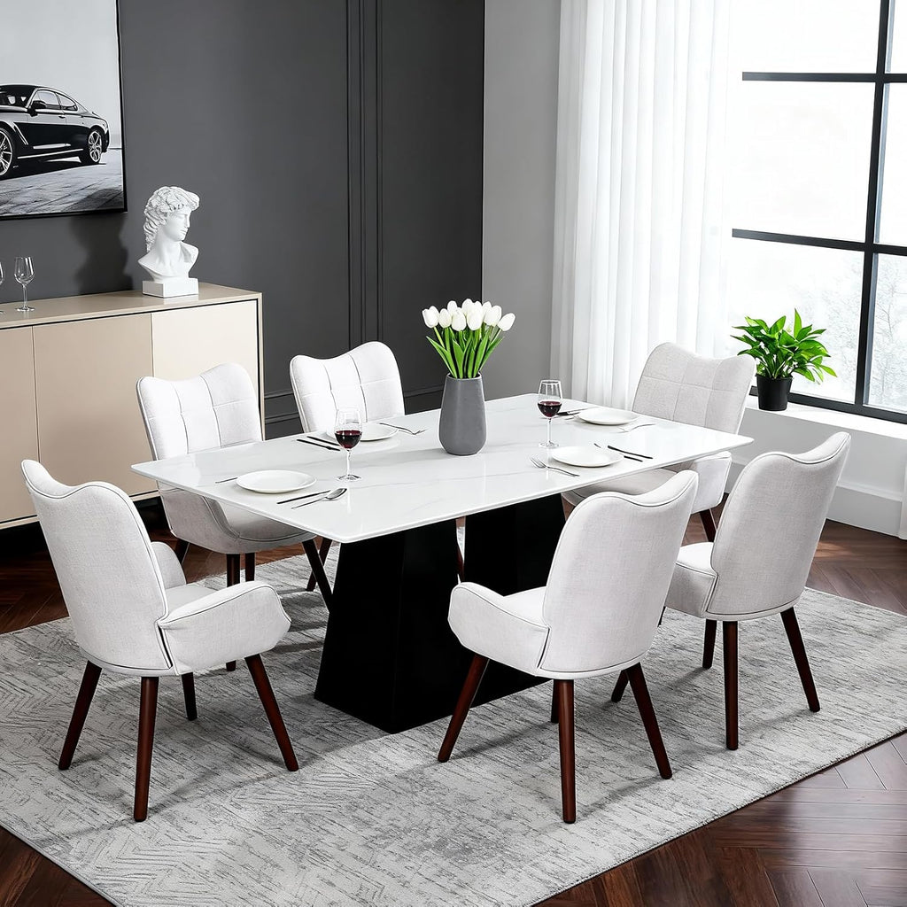 Modern Dining Room Chairs, Mid-Century Upholstered Kitchen Chairs with Back Support and Solid Wood Legs, Accent Chairs for Dining Room, Living Room or Restaurant, White