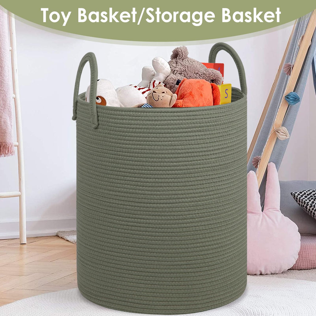 Laundry Basket, 18x18X22 Cotton Rope Storage Basket with Handles, Kids Girl Baby Laundry Hamper, Dirty Clothes