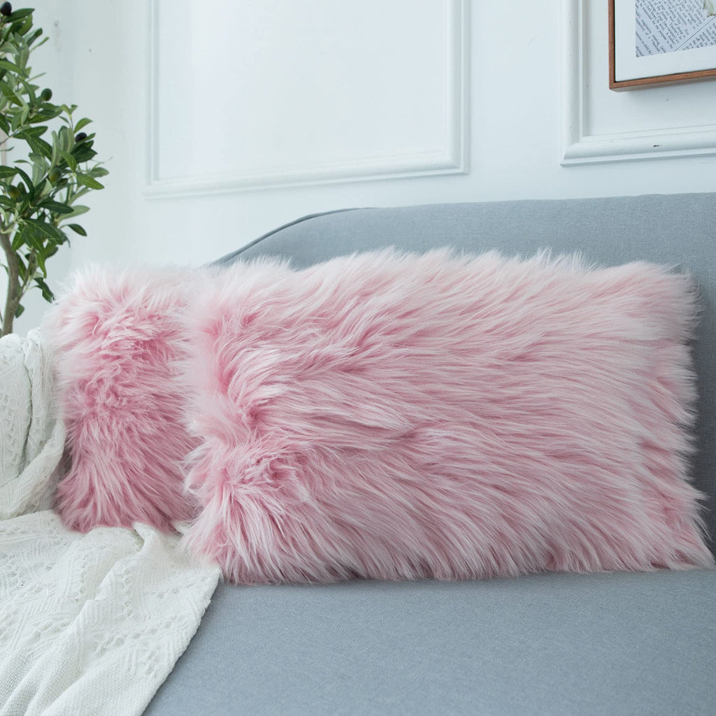 Decorative Lumbar Soft Faux Fur Throw Pillow Cover Luxury Series Rectangle Plush Pillow Case Cushion Cover for Couch