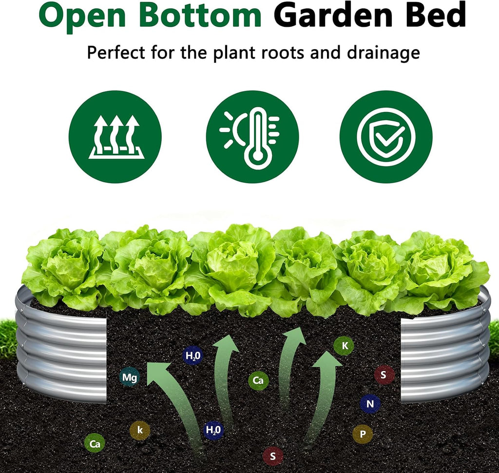 2 Pack Galvanized Raised Garden Bed Metal Oval Raised Garden Beds Outdoor Planter Box for Vegetables (8x4x1FT, Silver)