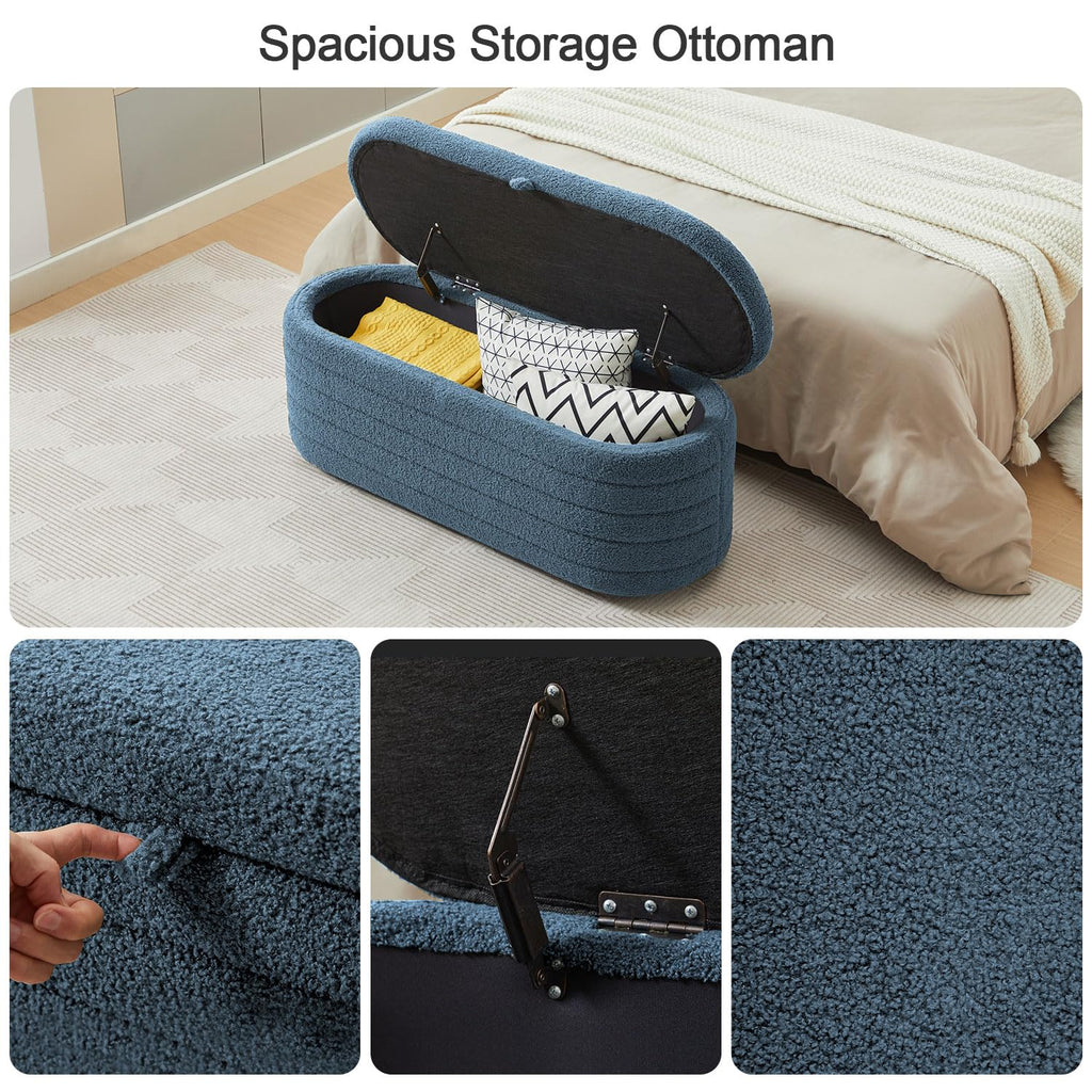 Storage Ottoman Bench, 45-Inch Boucle Upholstered Entryway Shoe Seat Bench with Storage, Modern Padded Blanket Chest