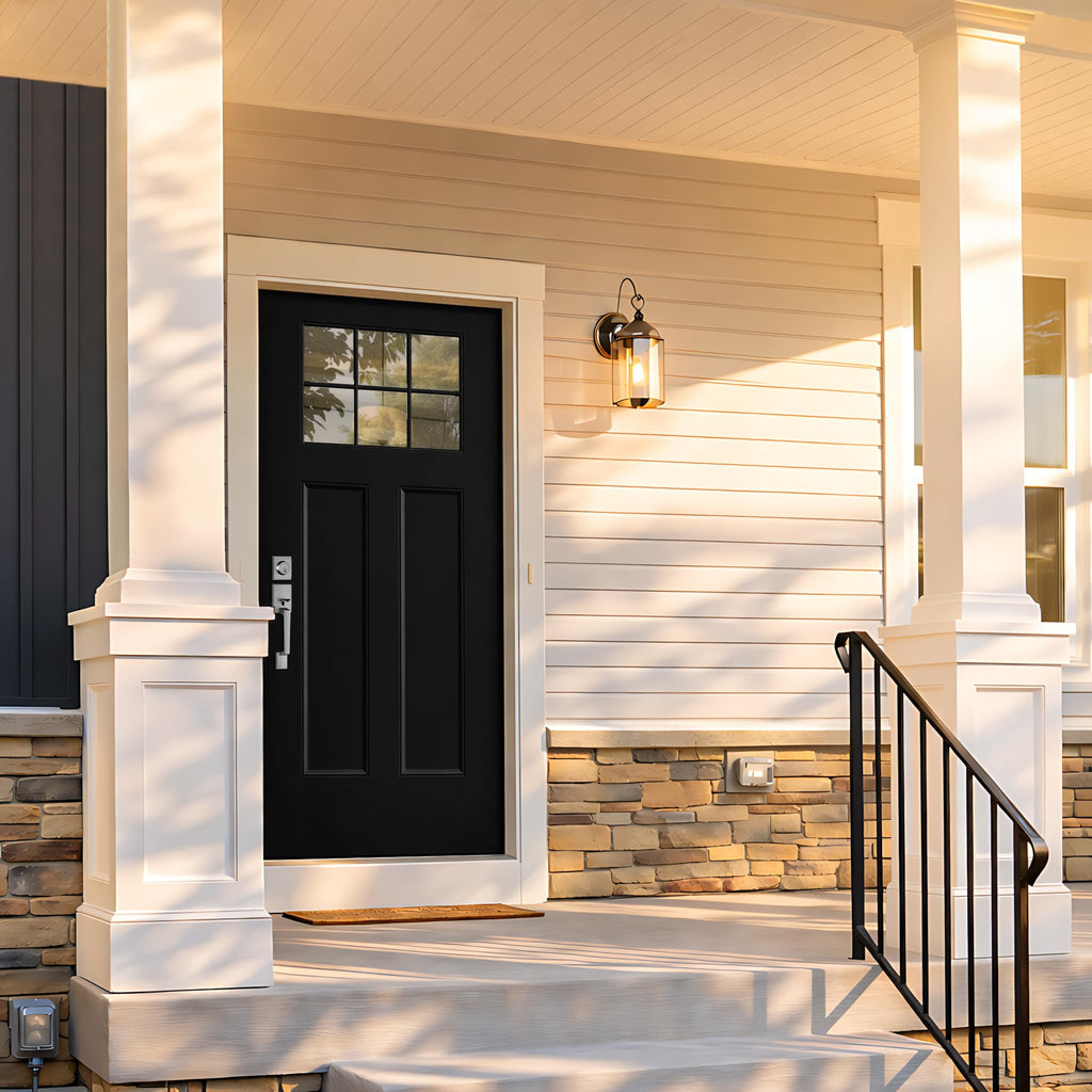 Fiberglass Front Doors Exterior, 36 x 80 Black Entry Door Right Hand Inswing with Brickmould, Vinyl Frame, Woodgrain