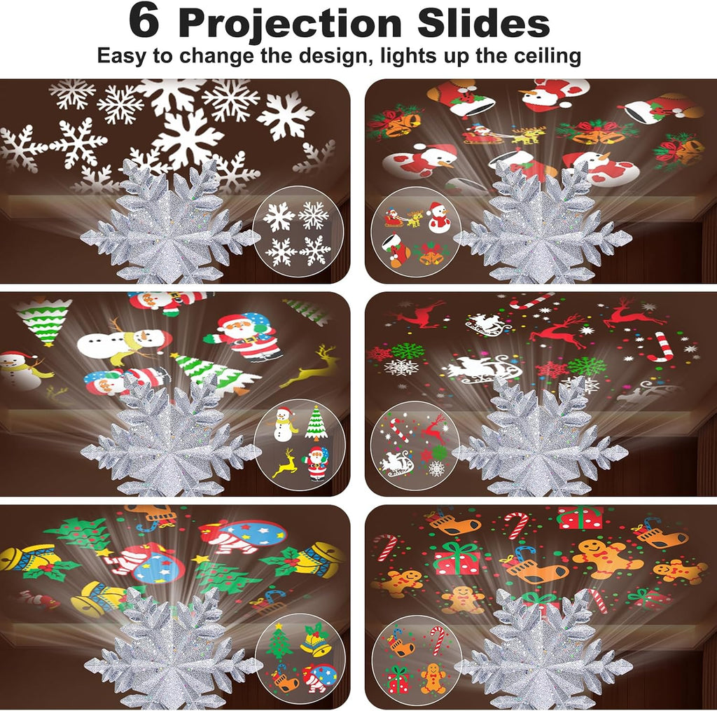 Snowflake Tree Toppers with LED Rotating Lights, Silver