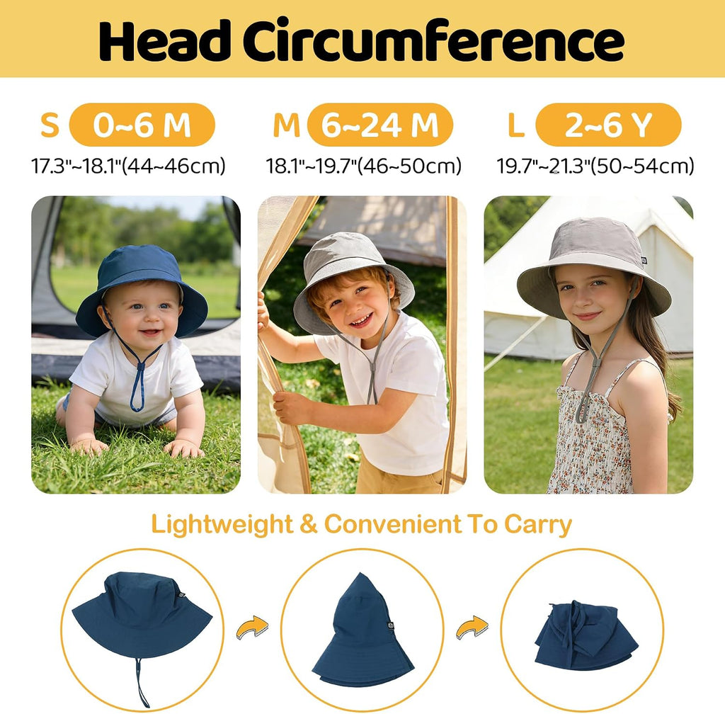 Toddler Bucket Hats UPF 50+ Baby Sun Hat Adjustable Kids Sun Protection Summer Hat Wide Brim Beach Hat for Boys Girls