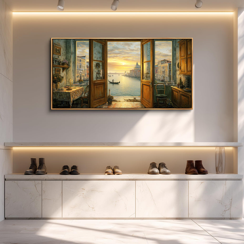 Extra Large Framed Canvas Print Wall - Italy Venice Pictures Wall Decor-Rustic Countryside Landscape Illustrations