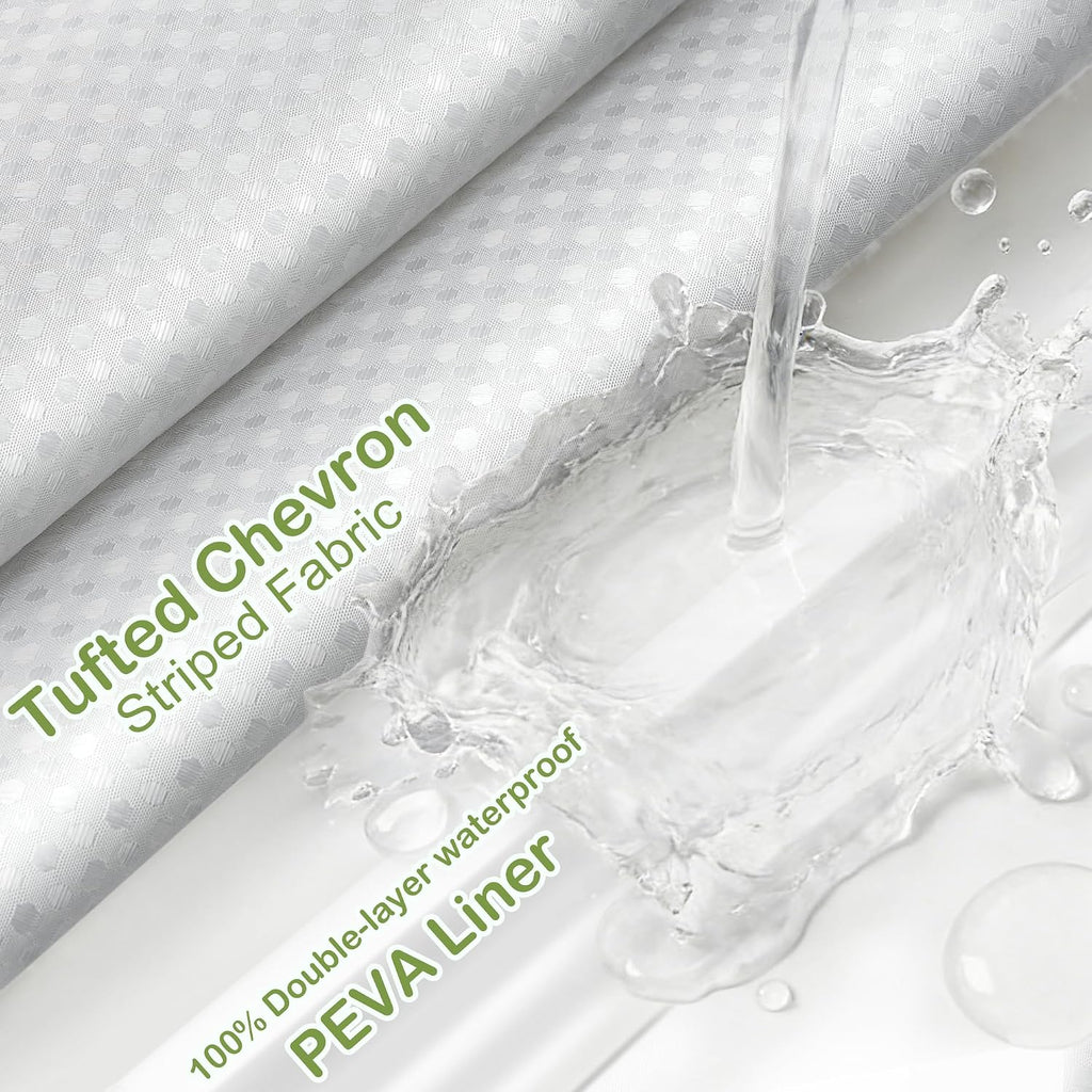 Shower Curtain Set, 180GSM Waffle Weave Fabric with PEVA Liner & 12 Metal Hooks, 3-in-1 Bathroom Curtain Set,White