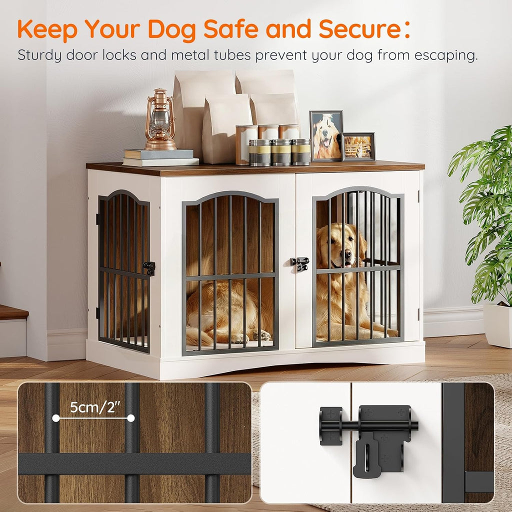39.4" Wooden Dog Crate Furniture, Heavy Duty Dog Kennel Indoor with 3 Doors, Dog Cage for Medium/Large Dogs