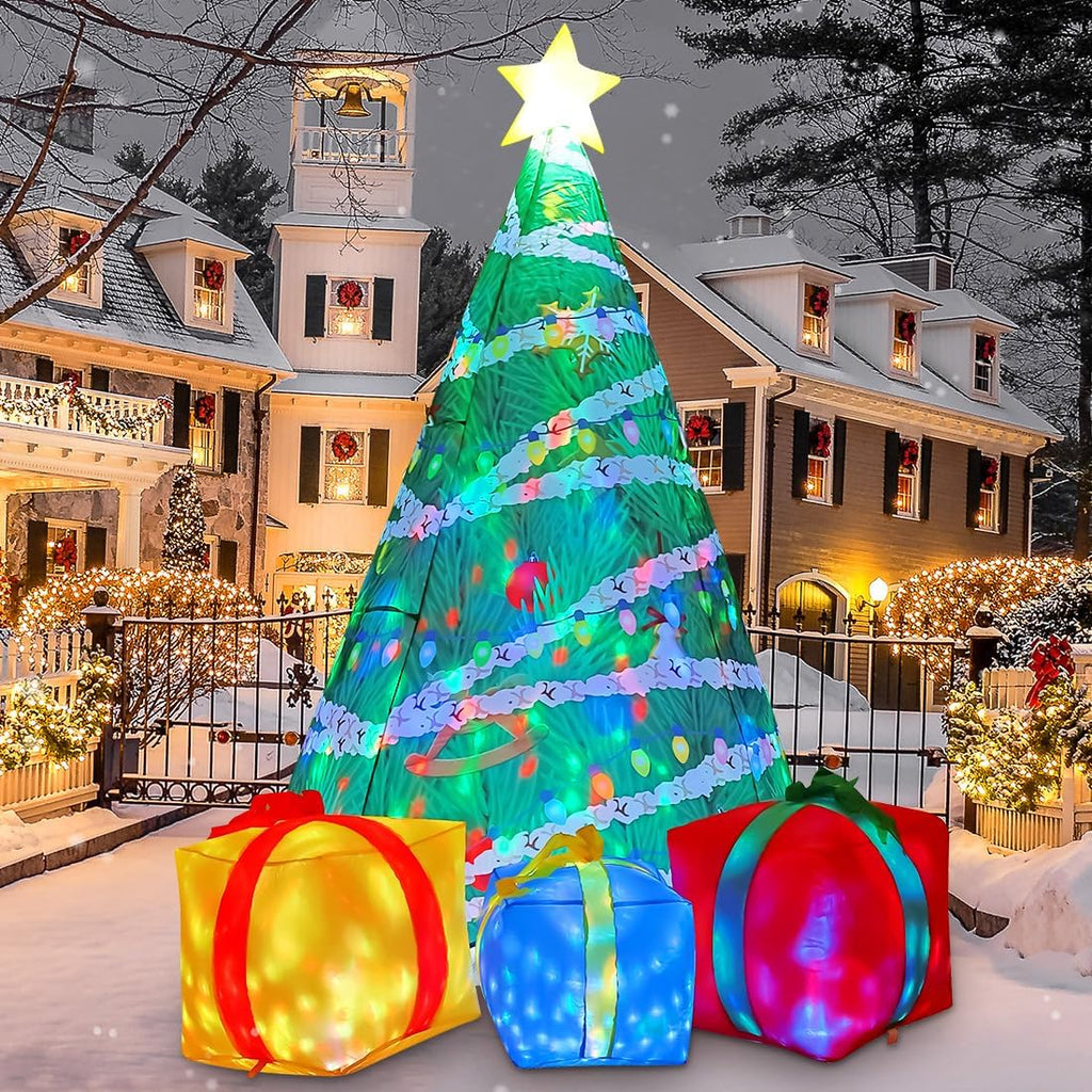7 FT Christmas Inflatables Tree Outdoor Decorations Blow Up Yard Present Box with Built-in LEDs for Indoor Party