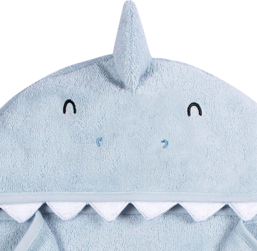 Baby 4 Piece Animal Character Hooded Towel and Washcloth Set, Blue Shark, One Size
