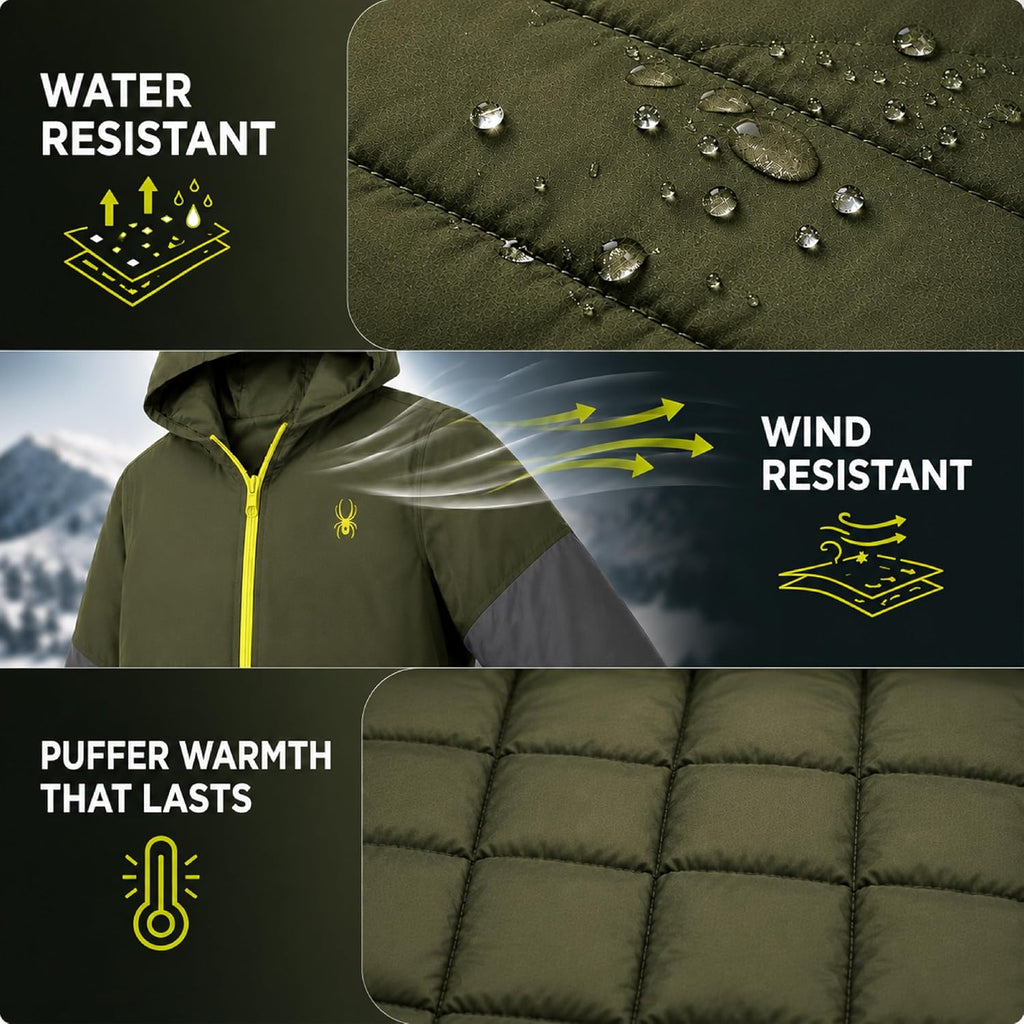 Boys Puffer Jacket - Wind Resistant Quilted Full Zip with Pockets