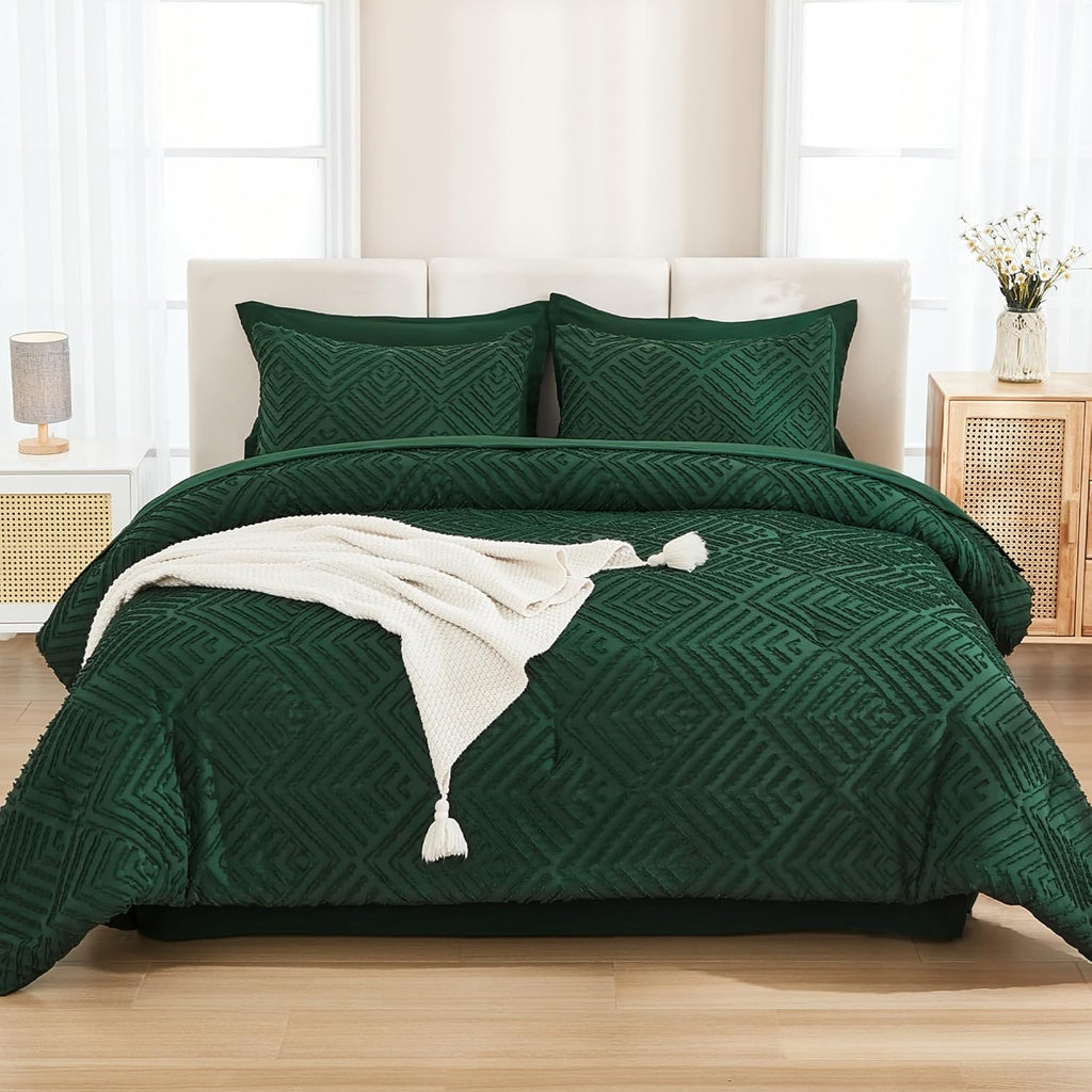 King Comforter Set 7 Pieces Dark Emerald Green