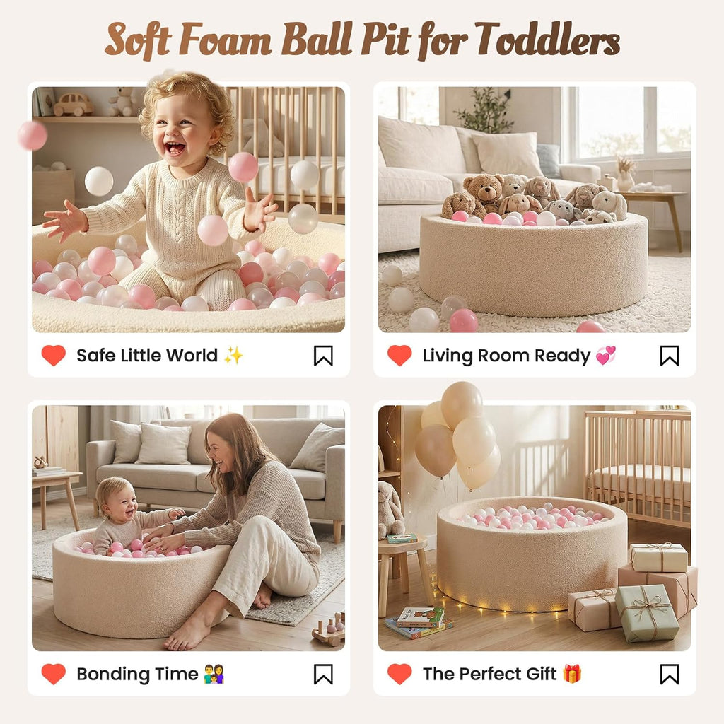 Baby Foam Ball Pit Teddy-Velvet: Ultra-Soft Ball Pit for Toddlers for Indoor Outdoor - Kids Play Toys for Playpen
