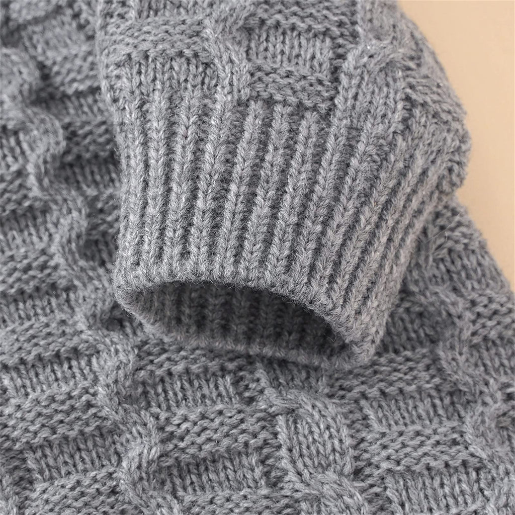 Baby Cable Knit Romper Set Front‐Button Jumpsuit with Pom‐Pom Beanie