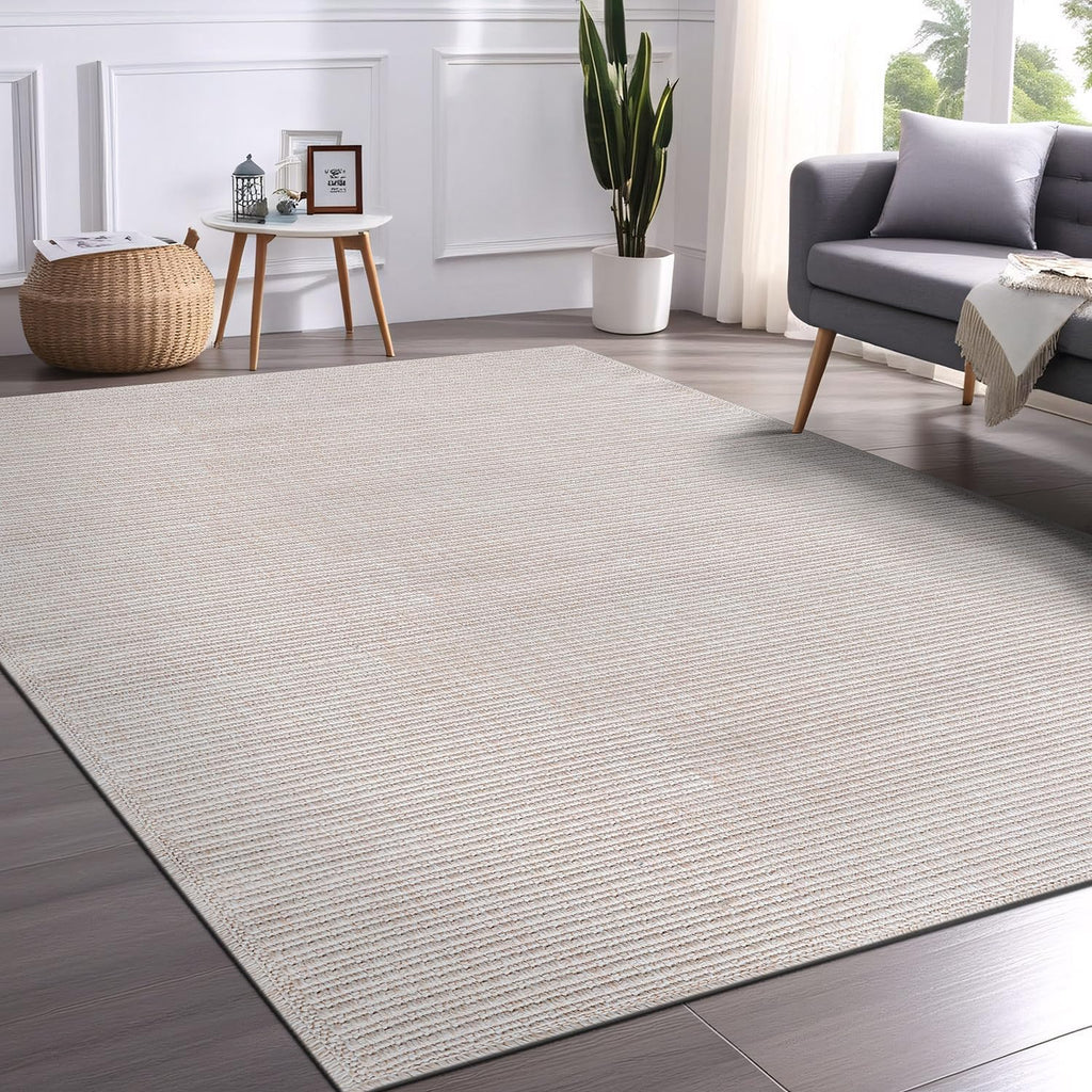 Easy Jute Off White Rug 5x7 Solid Washable Durable Outdoor Indoor Area Rugs for Living Dining Room P